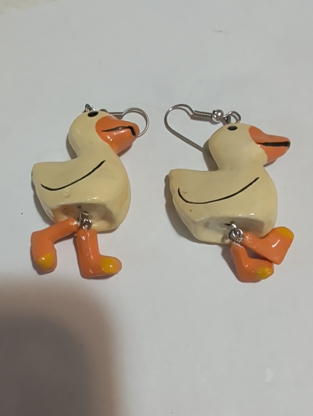 Handmade Cream & Orange Duck Earrings - Cute Bird Jewelry